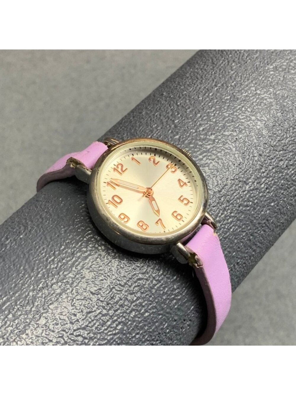 Accutime Ladies Watch AS IS Purple Faux Leather Band Silver Case Retro Rose Gold